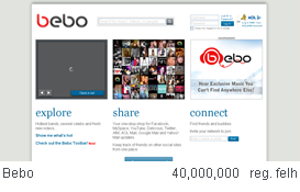 Web 2.0 Design: kevesebb hasáb (bebo.com)